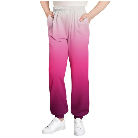 Children Casual Pants Fashion Versatile Gradient Color Full Length Lantern Pants Comfortable Lightweight Trousers with Pockets Hot Pink 150