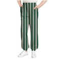 thumbnail image 1 of Children Casual Pants Fashion Versatile Striped Print Full Length Lantern Pants Comfortable Lightweight Trousers with Pockets Army Green 150, 1 of 6