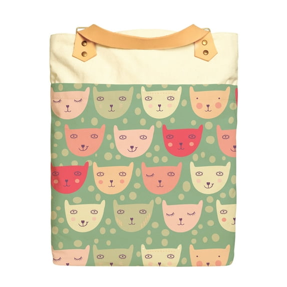 Children Cat Pattern Print Cotton Canvas Leather Strap Laptop Backpack WAS_34
