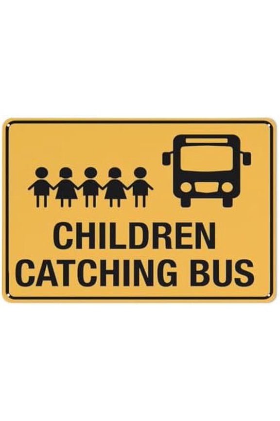 Children Catching Bus Sign 12X8 Inch Aluminum Uv Ink Printed For House And Business