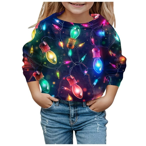 Children Christmas Sweatshirt Long Sleeve Crew Neck Printed Fun Design for Kids Holiday Outfit
