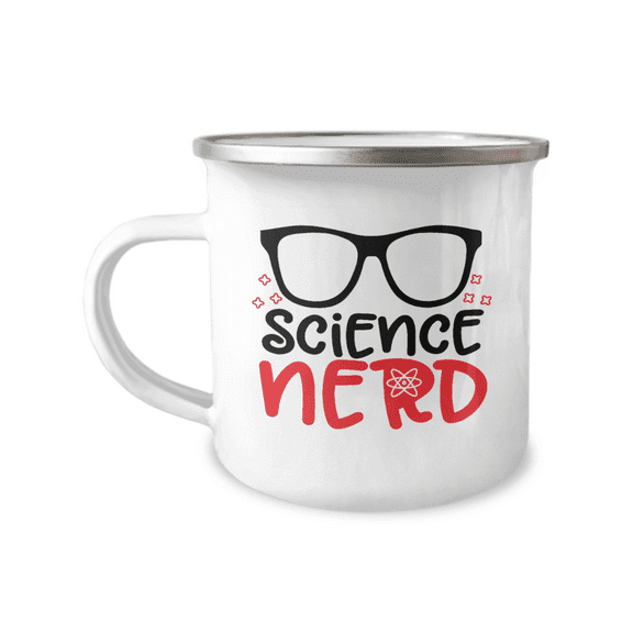 Children Coffee Mug, Science Nerd, School Kid Coffee Mug, Kids Mug-12 oz Stainless Steel Enamel Finish White Camper Coffee Mug