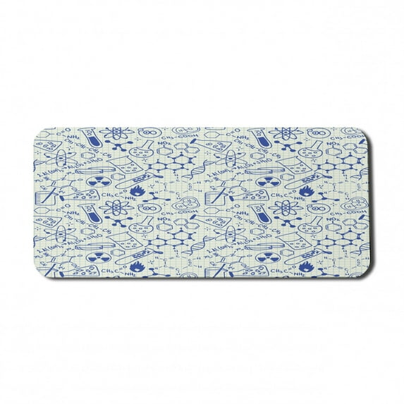 Children Computer Mouse Pad, Science Chemistry Geometry Math Nerd Geek and Genius Themed Design Artwork, Rectangle Non-Slip Rubber Mousepad X-Large, 35" x 15", Blue and Ivory, by Ambesonne