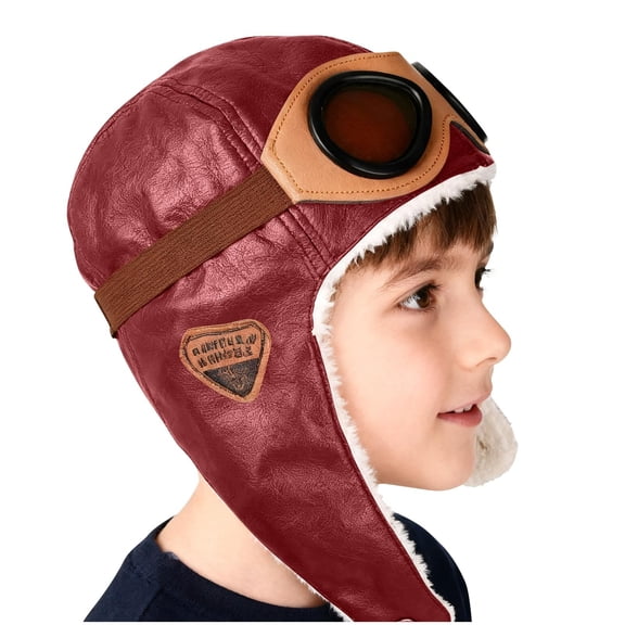 Children Cozy Leather Winter Hat, Windproof Ear Protection Large Brim
