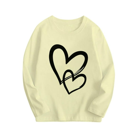 Children Crewneck Shirt Valentine Heart Design Boys Girls Ages 2-13 Cotton Blend Comfort Top Casual Blouse Spring Fall Play Layering Apparel Festive Gift
