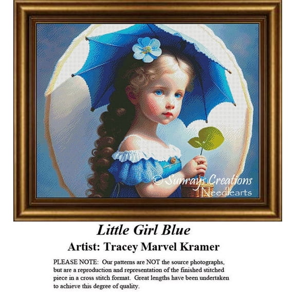 Children Cross Stitch Pattern | Little Girl Blue (Pattern Only, You Provide The Floss and Fabric)