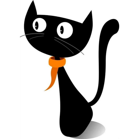 Children Cute Animal Wall Decal Decoration Cute Cat with Collar Silhouette Lasts Years and Easily Removable - Size: 5 In(W) x 10 In(H)