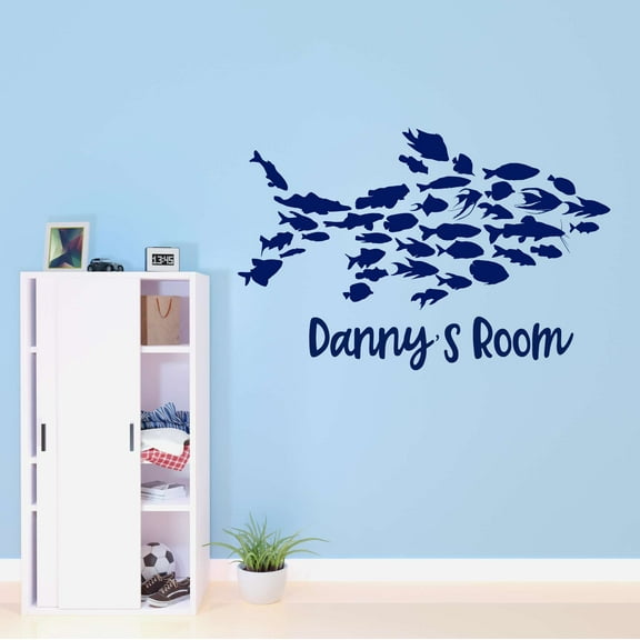 Children Cute Animal Wall Decal Decoration Small Fishes Making Big Fish Vinyl Wall Art Decal Lasts Years and Easily Removable - Size: 20 In(W) x 14 In(H)
