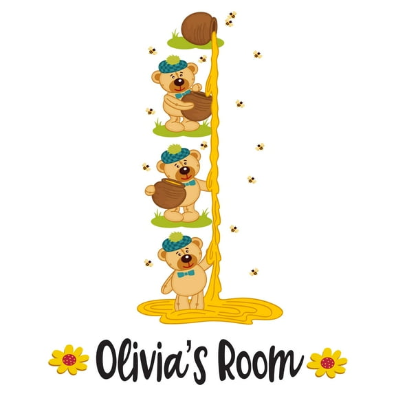 Children Cute Cartoon Wall Decal Decoration Cute Teddy Bears with Honey Vinyl wall Decal Lasts Years and Easily Removable - Size: 8 In(W) x 10 In(H)