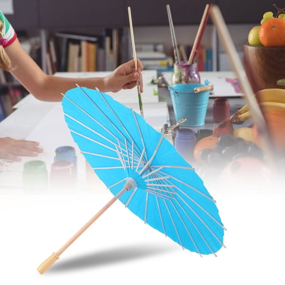 Children DIY Blank Paper Umbrella Craft Umbrella for Kids Painting Drawing Decor Gift (Blue)