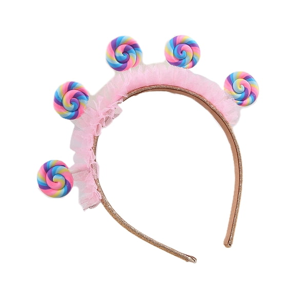 Children Day Toddler Hairband with Pleated Lace Lollipop Shape Headbands Carnivals Amusement Park Children Hair Hoop