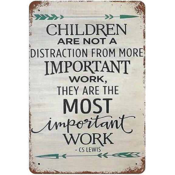 Children Are Not Distraction From Work Metal Sign Wall Hanging Sign Vintage Metal Sign Rustic Farmhouse Signs For Home Bar Coffee Office Garage Decor Gift For Women Men 8x12 Inch