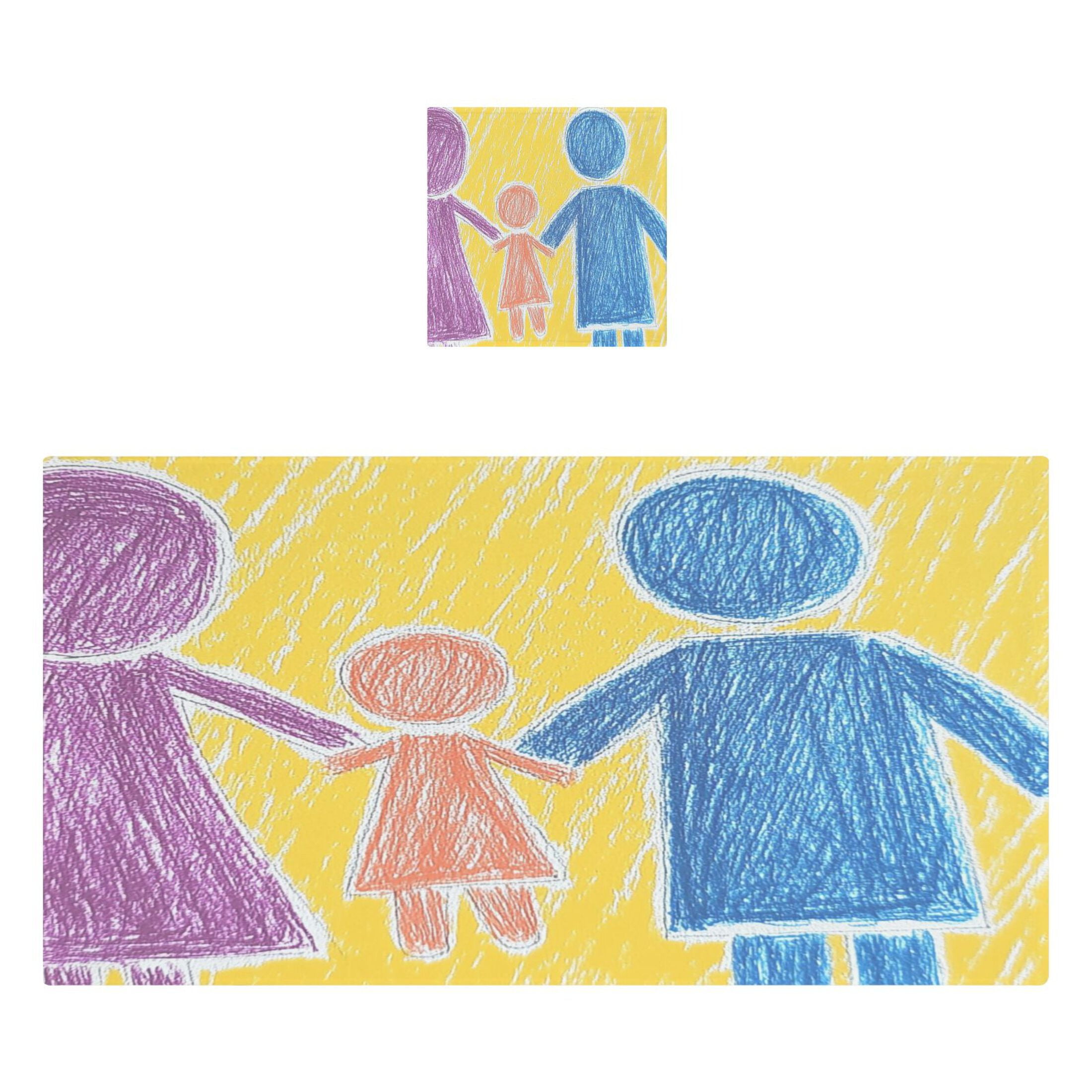 Children Doodle Family 2 Piece Cotton Bath and Face Towel Set Soft and Absorbent, for Beach Pool Bathroom