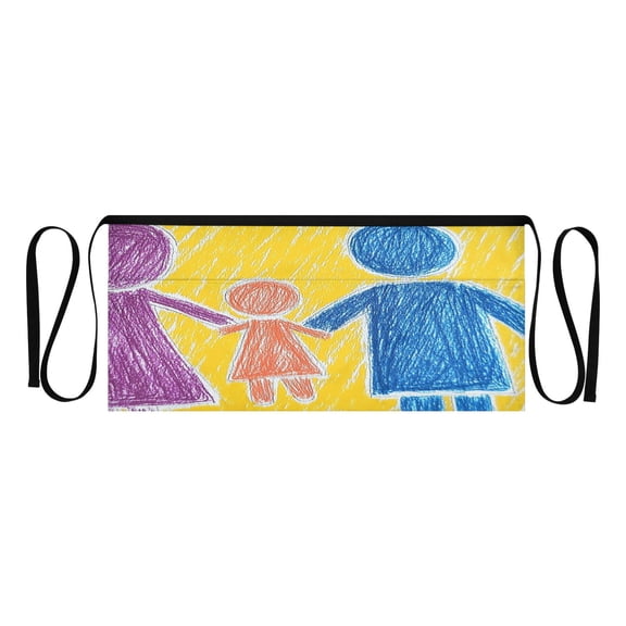 Children Doodle Family Multi Pocket Short Apron Waterproof, Adjustable 96.5in Belt for various occasions