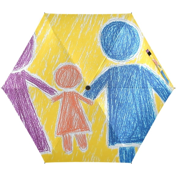 Children Doodle Family Umbrellas for Sun Auto Open Close UV50+ Waterproof 5-Fold Compact Fiberglass Frame