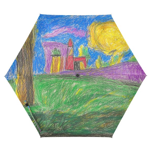 Children Doodle Pattern Folding Umbrella UV50+ Waterproof Sun Protection Auto Open Close Compact Fiberglass Frame