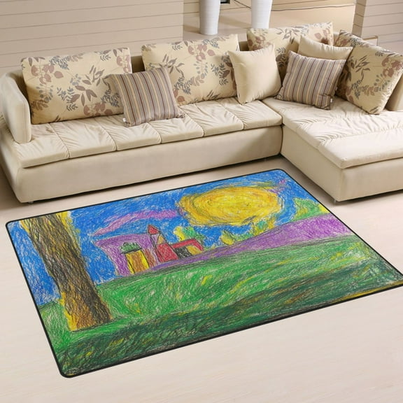 Children Doodle Pattern Soft Polyester Area Rug 31''x20'', Non Slip, Memory Foam, Water Absorbent