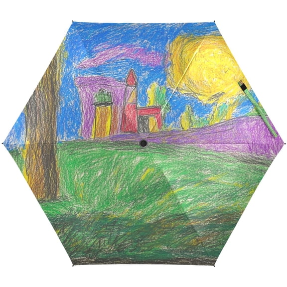 Children Doodle Pattern Umbrellas for Sun Auto Open Close UV50+ Waterproof 5-Fold Compact Fiberglass Frame