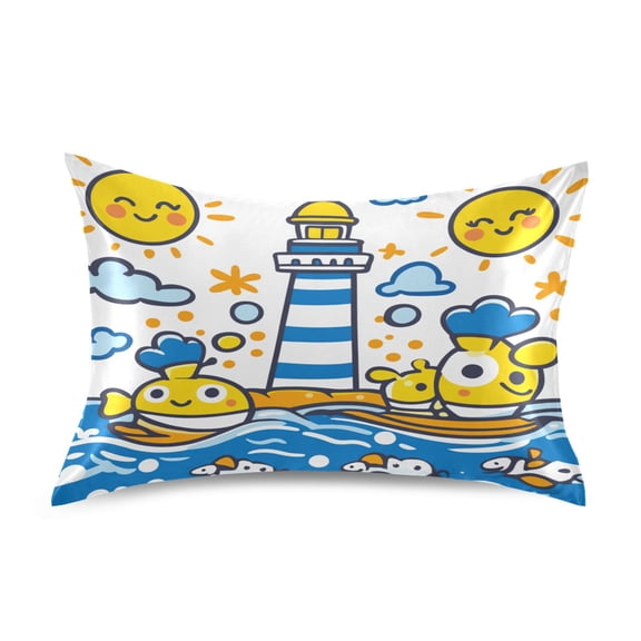 Children Doodle Style Luxury Silky Soft Pillowcase Standard Size Wrinkle Resistant Envelope Closure 20x26in