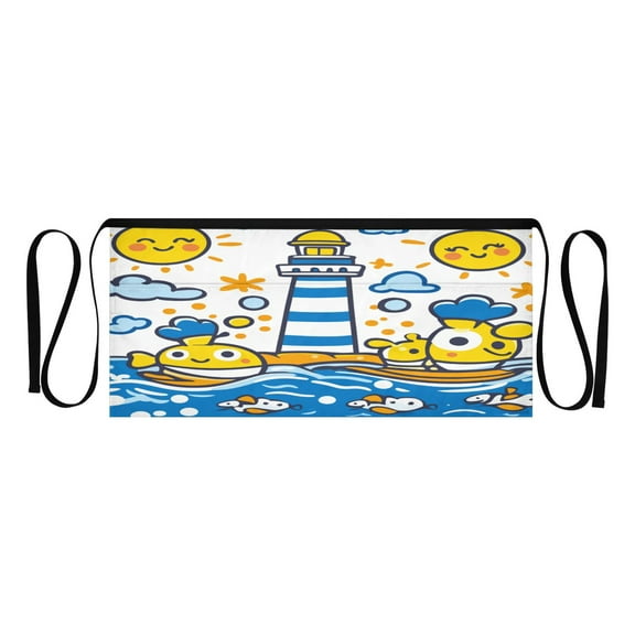 Children Doodle Style Multi Pocket Short Apron Waterproof, Adjustable 96.5in Belt for various occasions
