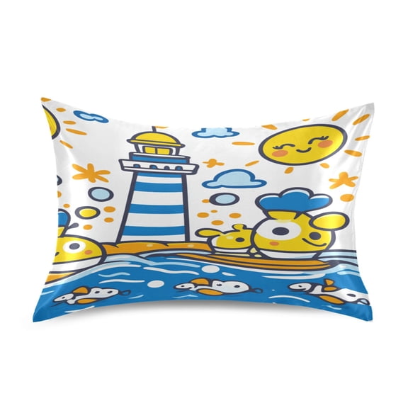 Children Doodle Style Satin Pillowcase 20''x26'' Double-Sided Print Soft Wrinkle Resistant