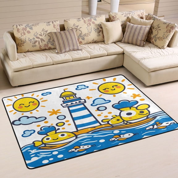 Children Doodle Style Soft Polyester Area Rug 36''x24'', Non Slip, Memory Foam, Water Absorbent