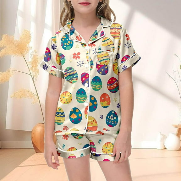 Children Easter Casual Comfortable and Stylish Short Sleeved Sleepwear Set Size 4-5 Years