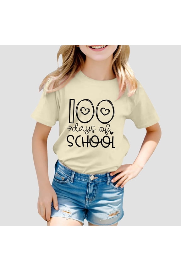 Children Fashion Casual Print Round Neck Loose Short Sleeve T Shirt Top Girls Shirts Size 16 Camisole 5t Cute Tops for Teen Girls Large Girls Tops Dress Shirt Girls 10 Plain Tees Kids Dressy
