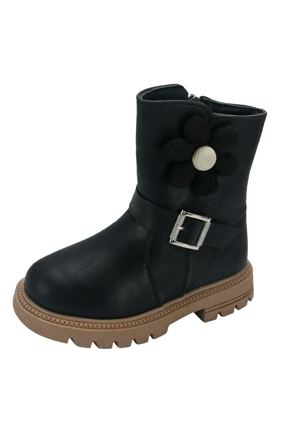 Children Fashionable Thick Soled Girls Kids on Shoes Girls Mid Length Boots Light up Shoes for Girls Comfortable Soft Soled Leather Short Boots Toddler Girl Shoes 8 Baby House Shoes Girls Tennis