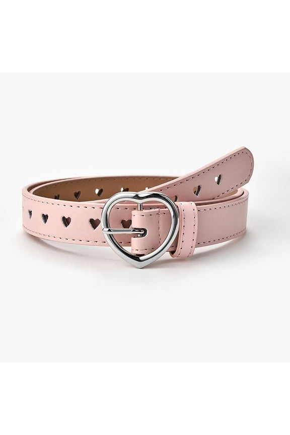 Children Faux Leather Belt Kids Cute Peach Heart Buckle Belts For Girls Solid Waistband Love Heart Eyelet Grommet Waist Belt