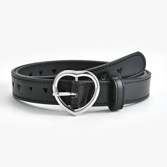 Children Faux Leather Belt Kids Cute Peach Heart Buckle Belts For Girls Solid Waistband Love Heart Eyelet Grommet Waist Belt