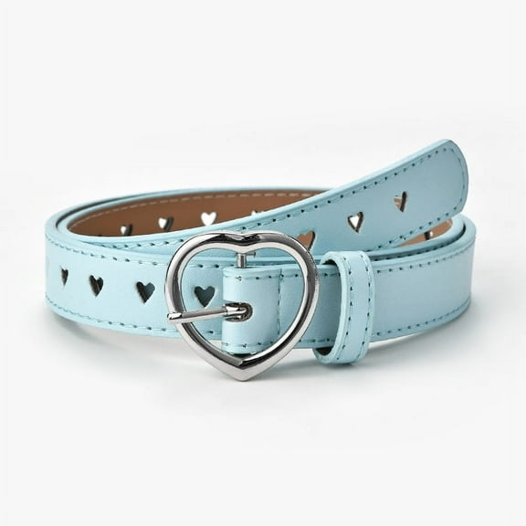 Children Faux Leather Belt Kids Cute Peach Heart Buckle Belts For Girls Solid Waistband Love Heart Eyelet Grommet Waist Belt
