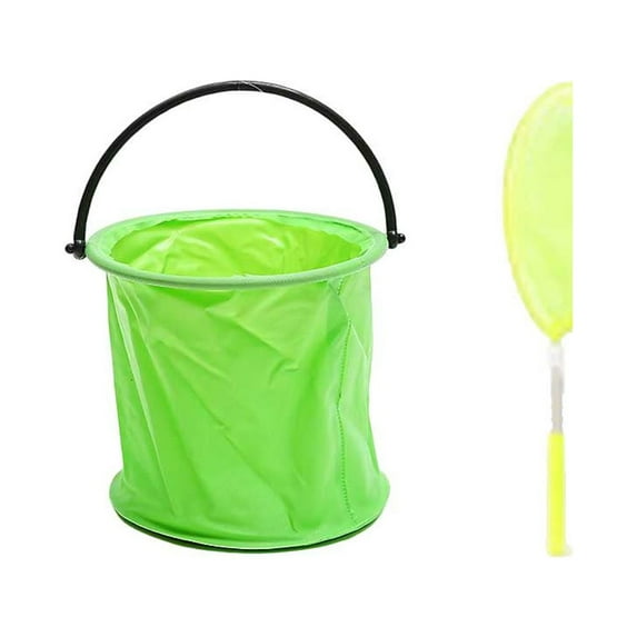 Children Fishing Catching Net Fish Bucket Fishnet Catcher Retractable Interactive Toy Set Garden Yard Beach Color Random Green