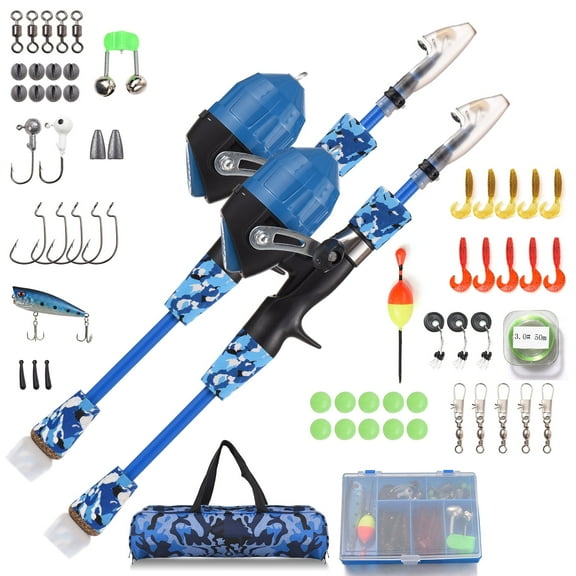 Children Fishing Rod and Reel Combo Full Kit 1.5m Telescopic Casting Rod Pole with Spincast Reel and Hooks Lures Swivels Carry Bag