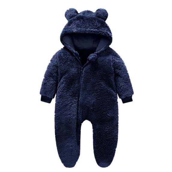 Children Fleece Hooded Romper Infant One Piece Jumpsuit with Bear Ears Cozy Warm Outwear for Newborns Toddlers Boys Girls Zip Up Footed Pajamas