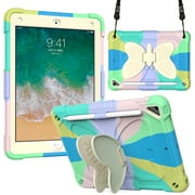 Children-Friendly Case for iPad 9.7" 6th Gen 2018, iPad Pro 9.7" Cover with Pencil Holder, Allytech Rugged Hard PC + TPU Kidsproof Hybrid Protection Pen Slot Case for iPad 6 2018, Colorful Green+Beige