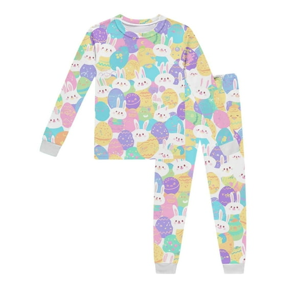 Children Girl Easter Pajamas Set Cartoon Printed Long Sleeve Pajamas Outfit Comfort Elastic Waistband Cute Clothes for Girls,Multicolor,6-7 Years