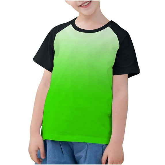 Children Girl Short Sleeve Tops New Toddler Kids Boys Girls Fashion Cute Round Neck Print Short Sleeve Tops Style B-2 Green 9 Years
