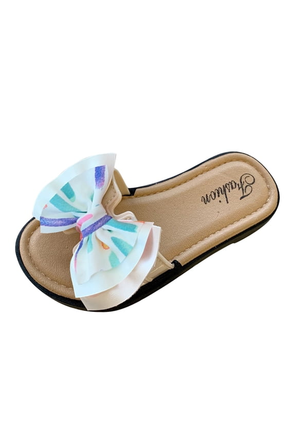 Children Girl's Flat Sandals Summer Comfortable Cushion Beach Pool Slides Non Slip Lightweight Indoor Outdoor Dressy Shoes White Size 10 Toddler