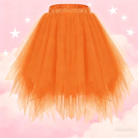 Children Girls Ballet Tulle Dance Skirt Elastic Waist 4 Layers Skirt Girls Tutu Skirt Ballerina Dancewear Costume Orange 3-9Years