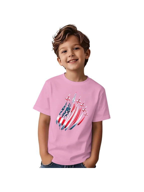 Children Girls Boys Stars and Stripes Casual Short Sleeve T Shirt Crew Neck Patriotic Graphic Tee Usa 250Th Girls Tshirts Pink 4 Years-5 Years