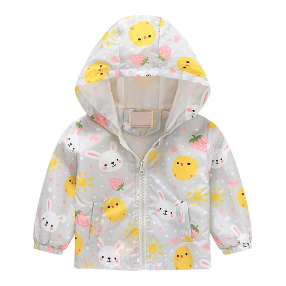Children Girls Boys Zipper Coat Cartoon Floral Prints Tops Long Sleeve Lightweight Jacket Hoodies Windbreaker Outerwear White 7-8 Years