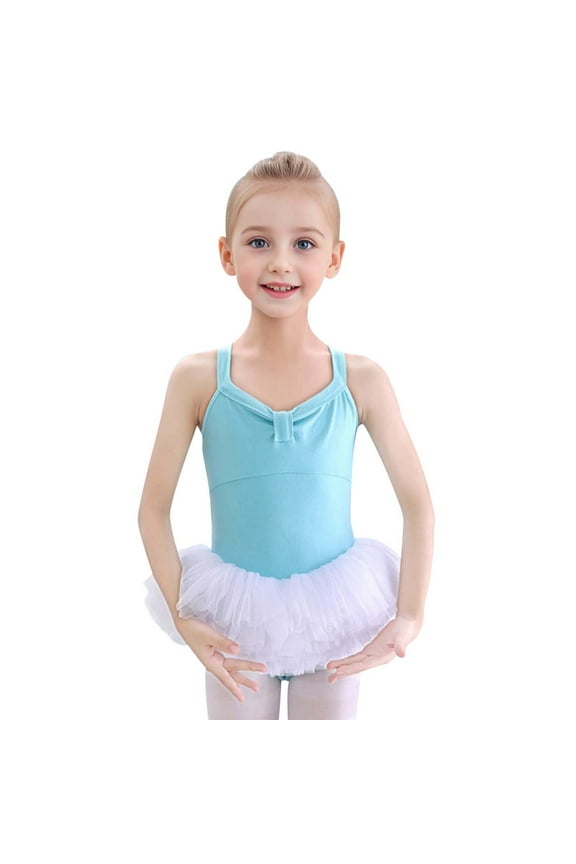 Children Girls Jumpsuits Short Sleeve Glitter Dance Ballet Tutu Leotard Ballerina Skirt Bodysuit Size 3 Y-4 Y