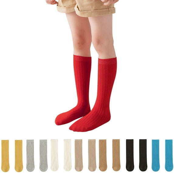 Children Girls Knee High Socks Solid Color Stripes Socks Casual Crew Socks Children Socks in Autumn Winter Uniform Socks For Kids Girls 1 Pair