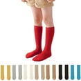 thumbnail image 1 of Little Girls Knee High Socks Stripes Socks Solid Color Cotton Comfy Crew Socks Children Socks in Autumn Winter Sport Soccer Team Socks For Girls 1 Pair, 1 of 5