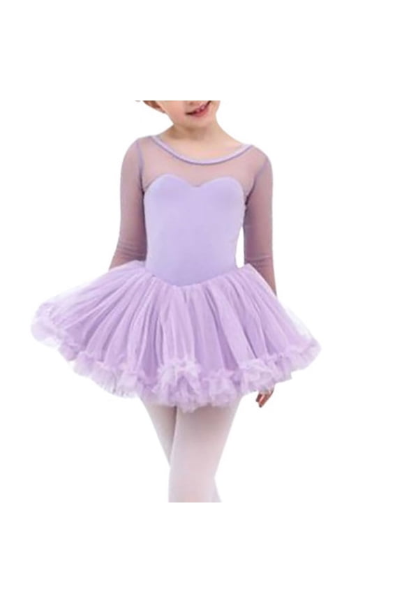 Children Girls Lace Long Sleeve Ballet Latin Proctice Dress Dancewear Costumes,4-14Y