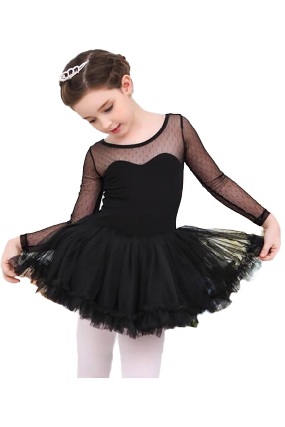 Children Girls Lace Long Sleeve Ballet Latin Proctice Dress Dancewear Costumes,4-14Y