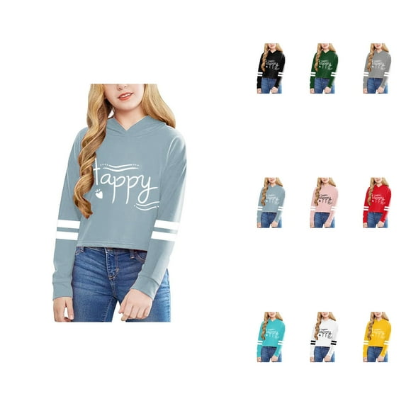 Children Girls Long Sleeve Letters Solid Color Short Hoodie Hoodie Top ...