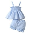 thumbnail image 1 of Children Girls Sleeveless Lattice Prints Vest Tops Skirts Summer Short Pants Two Outfits Kids Outfit Sets Blue 12M(9 Months-12 Months), 1 of 4