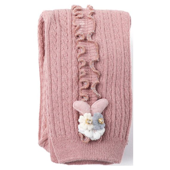 Children Girls Soft Cute Thick Stretchy Solid Color Rabbit Decoration Pants Leggings Bottoms